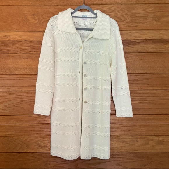 Vintage Sweaters - Vintage 60s Carol Brent cream button front longline cardigan sweater